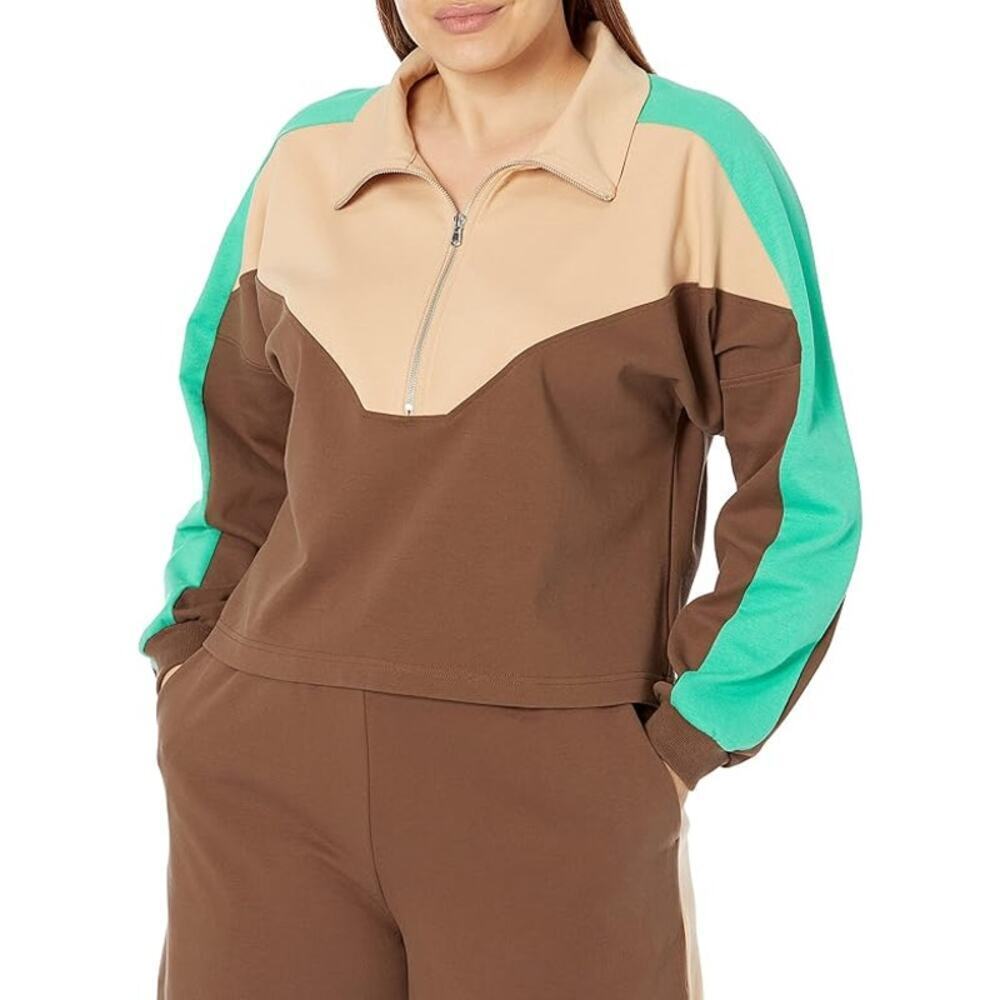 The Drop Womens Sonya Half Zip Sweatshirt Color Block Coffee Bean XXL NWT